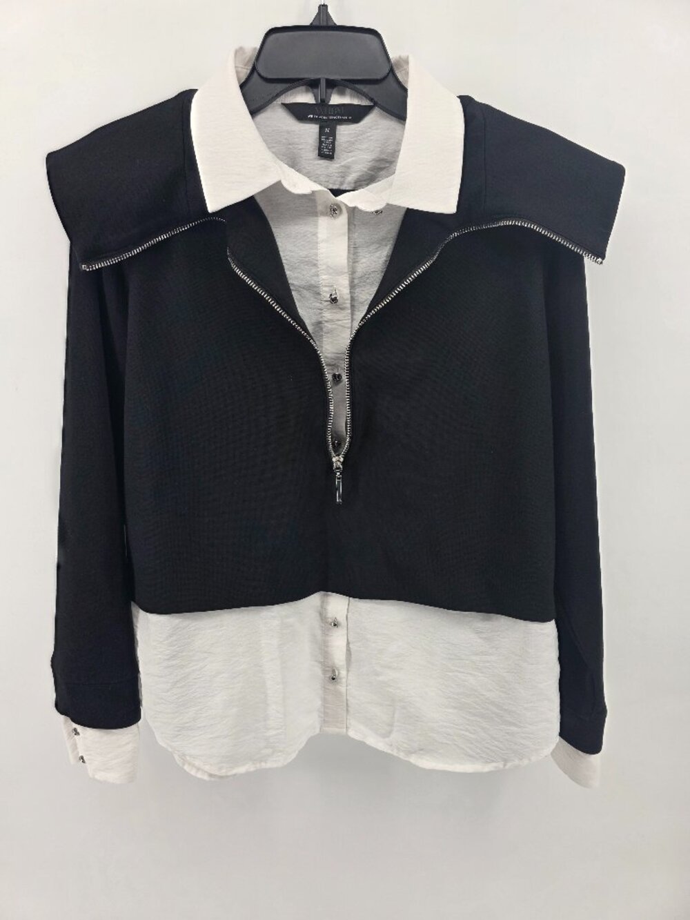 WHBM Black White Layered Look Zip Sweatshirt Shirt Combo – Size M